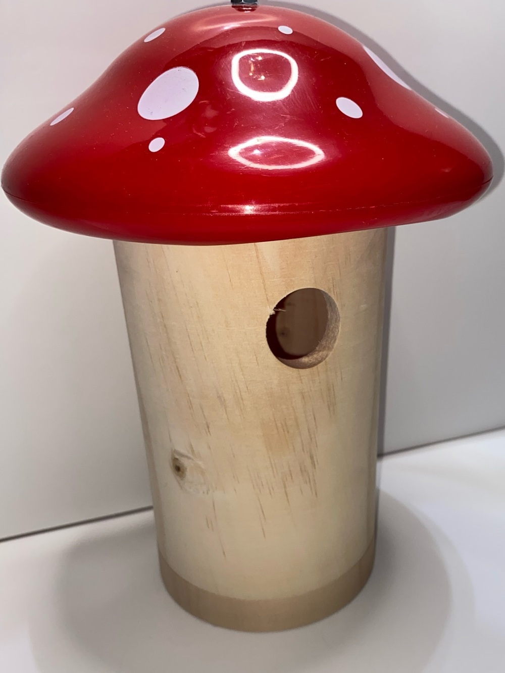 Red Polka Dot Mushroom Birdhouse - Decorative Wooden Cottage